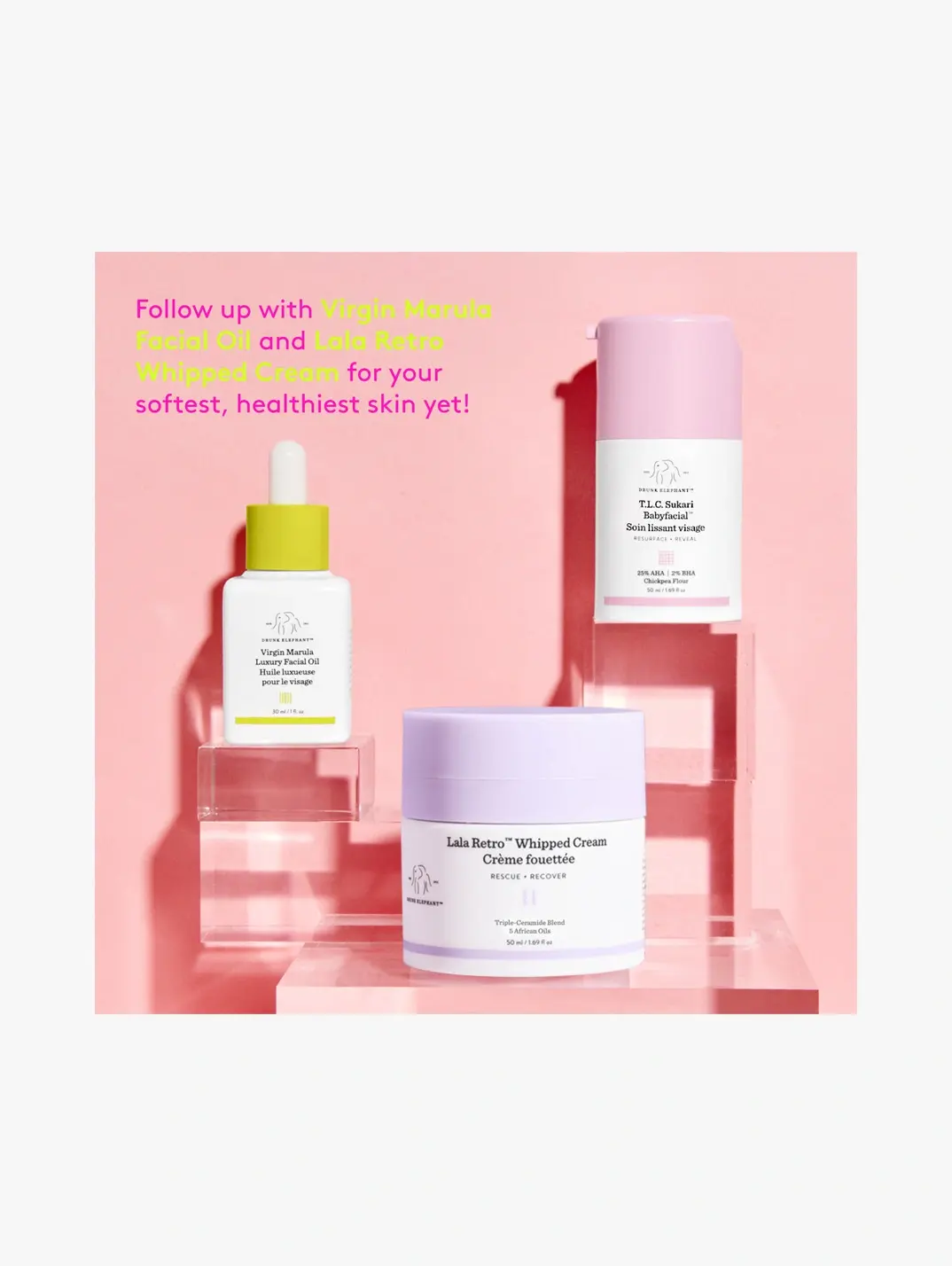 Drunk Elephant T.L.C. Sukari Babyfacial & Virgin Marula Luxury Facial Oil outlets Bundle