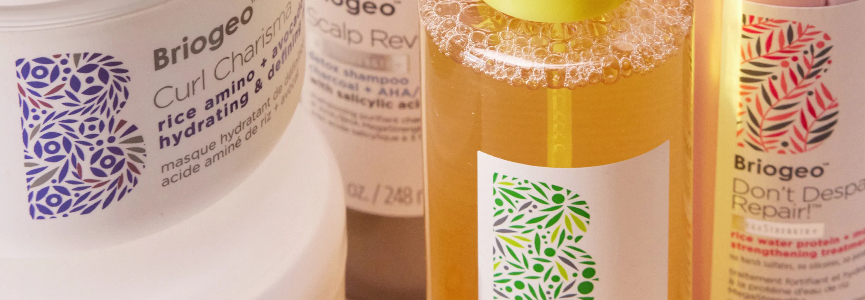 briogeo products: curl charisma mask, dont despair repair mask, scalp revival megastrength shampoo, superfoods texture spray and dont despair repair treatment