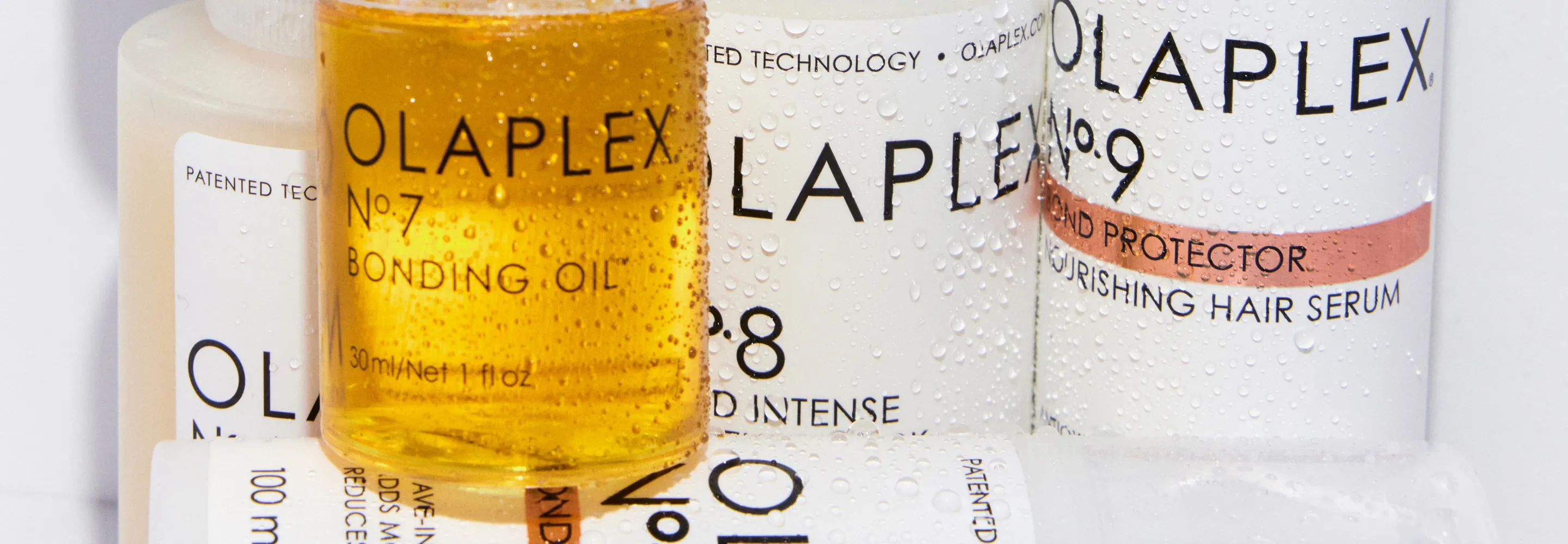 olaplex range: no. 3 hair perfector, no. 7 bonding oil, no. 8 bond intense moisture mask, no. 9 bond protector nourishing hair serum, no. 6 bond smoother