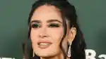 Close up shot of actor Salma Hayek, a woman with dark hair.